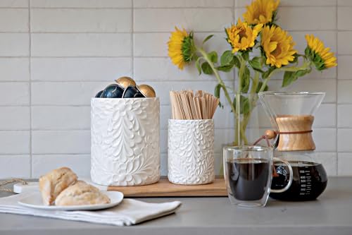25DOL Large 7.3"+5.4" Engraved Ceramic Utensil Holder for Countertop, Cooking Utensils Organizer for Spatula, Large Utensils Crock for Kitchen Counter, Kitchen Decor, set of 2, White - Image 5