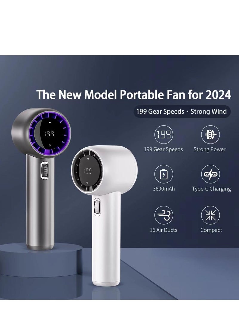 Generic - Portable Handheld Fan, High Speed (1-199) Adjustable Turbo Mini Fan with Digital Display, USB Type-C Rechargeable Battery Powered Personal Fan for Travel, Camping, Office, Home, Outdoor, Grey - Image 1