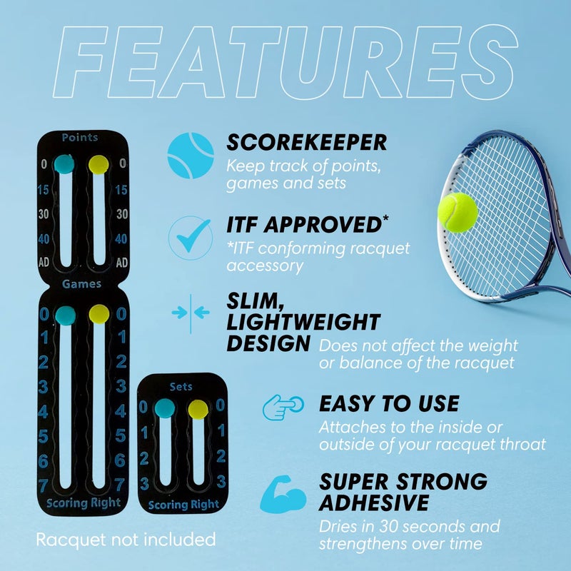Scoring Right Portable Tennis Racket and Padel Scorekeeper, Easily Mounted Small Score Board to Keep Score of Points, Games, and Sets, ITF Conforming and Lightweight Mini Score Keeper, 1.9g, Black - Image 5