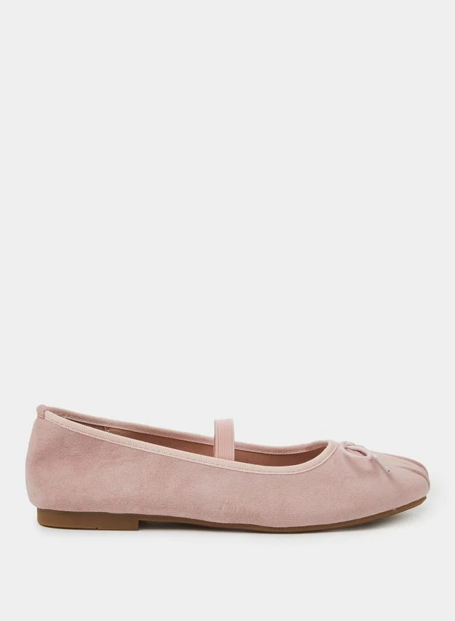 Pink Bow Detail  Suede Ballerina Flats