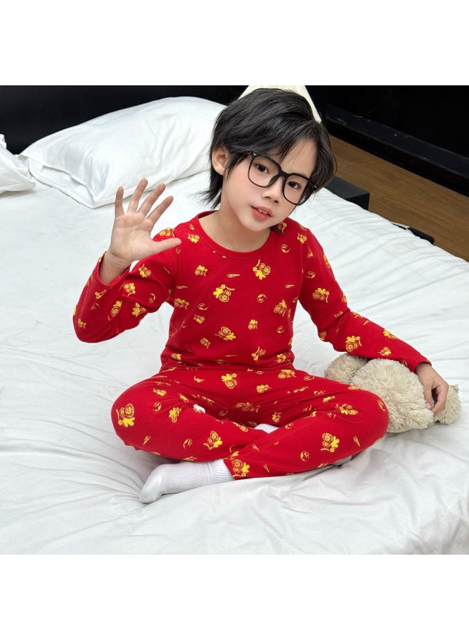 Children's New Year Underwear Set Red Homewear Festive Soft Pajamas Zodiac Year Boys Girls Thermal Underwear