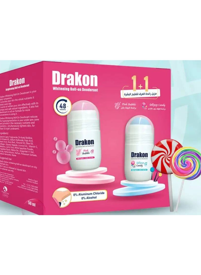 DRAKON - Drakon Pink Bubble& Lollipop Candy Roll On Deodorant 50Ml 1+1 - Image 1