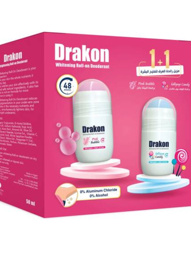 DRAKON - Drakon Pink Bubble& Lollipop Candy Roll On Deodorant 50Ml 1+1 - Image 1