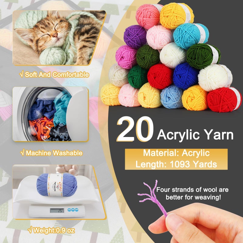 Aeelike 20pcs Acrylic Yarn for Crocheting, Crotcheting Set for Beginners, Crochet Kit with Everything Include 1093 Yards Yarn, Aluminum Crochet Hooks,Step-by-Step Instruction and Black Organiser Bag - Image 2