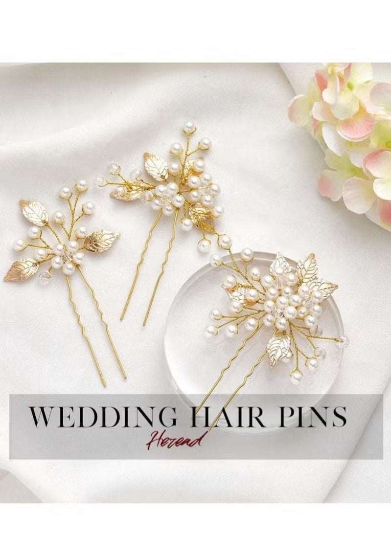 Pearl Bride Wedding Hair Pins, 3Pcs Leaf Bridal Head Piece Flower Hair Accessories for Women and Girls - Image 4