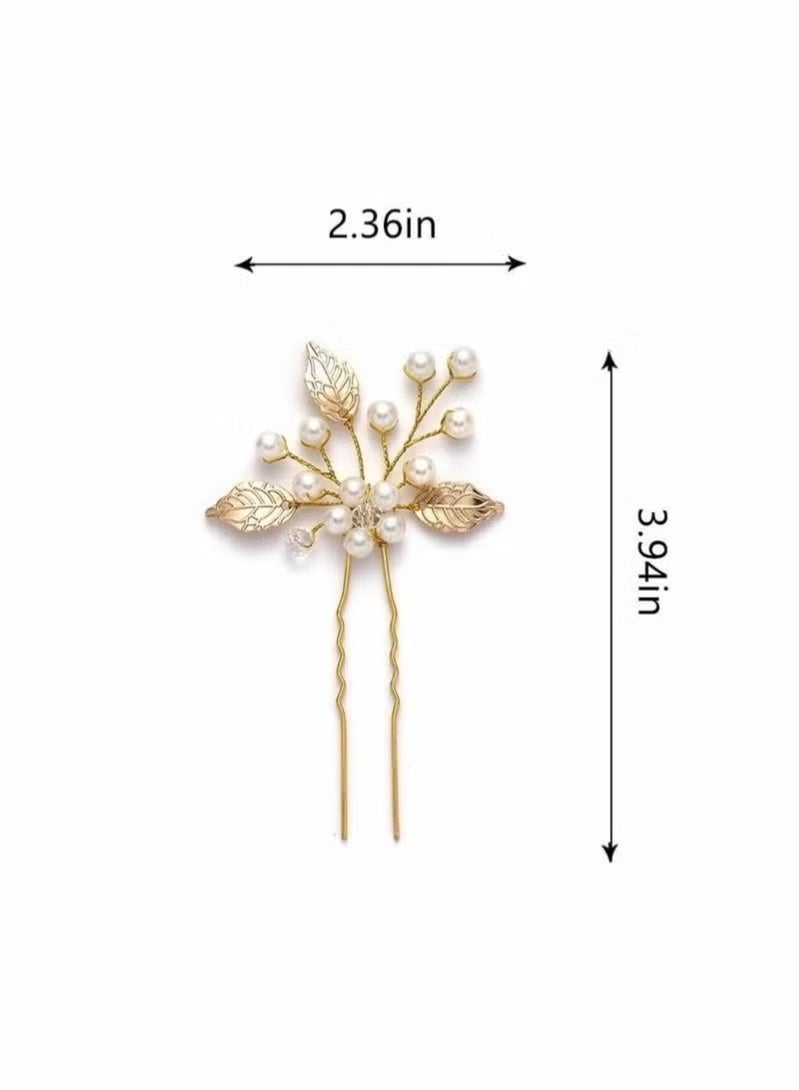 Pearl Bride Wedding Hair Pins, 3Pcs Leaf Bridal Head Piece Flower Hair Accessories for Women and Girls - Image 5