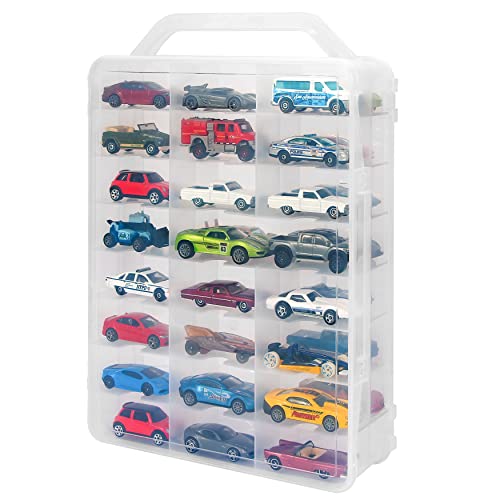 KISLANE Double Sided Storage Case for 48 Toy Cars Matchbox Cars Portable Transparent Storage Case with 48 Compartments Case Only Transparent - Image 1
