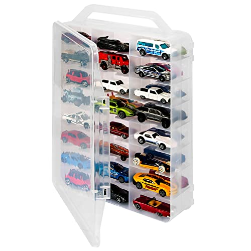 KISLANE Double Sided Storage Case for 48 Toy Cars Matchbox Cars Portable Transparent Storage Case with 48 Compartments Case Only Transparent - Image 5