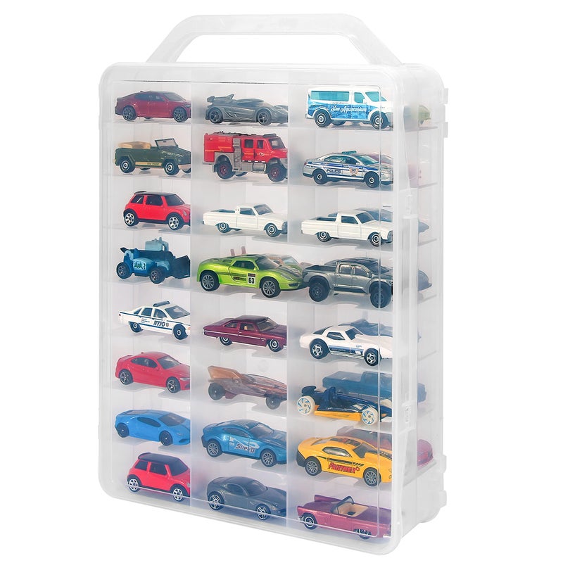 KISLANE Double Sided Storage Case for 48 Toy Cars Matchbox Cars Portable Transparent Storage Case with 48 Compartments Case Only Transparent - Image 4