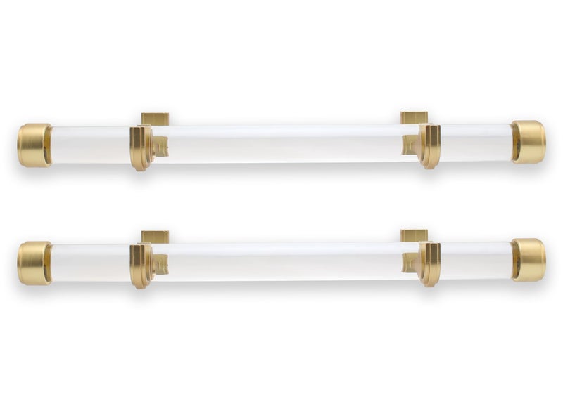BlastHome Luxury 17 Custom Clear Acrylic Side Mount Curtain Rods 1 14 Large Diameter Premium Brackets Endcaps Signature Collection Set of Two Brushed Gold Finish