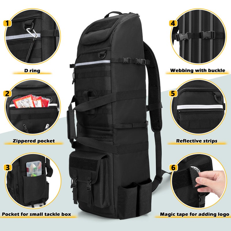 Rexmica Fishing Backpack Holds 8 Rods & Reels, Fishing Tackle Bag with Compartment for Tackle Boxes, Fishing Gear or Equipment, Fishing Rod Case Backpack, Fishing Pole Bag with Tactical Molle System - Image 3