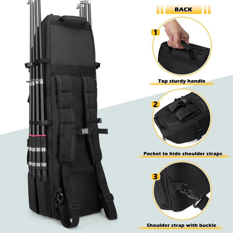 Rexmica Fishing Backpack Holds 8 Rods & Reels, Fishing Tackle Bag with Compartment for Tackle Boxes, Fishing Gear or Equipment, Fishing Rod Case Backpack, Fishing Pole Bag with Tactical Molle System - Image 4