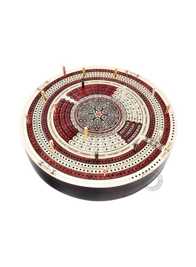 House of Cribbage - 10" Round Shape 4 Tracks Continuous Cribbage Board Maple/Bloodwood - Push Drawer & Place for Skunks, Corners & Won Games - Image 2