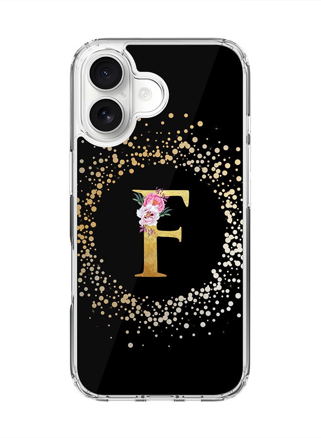 Stylizedd Classic Clear MagSafe Case for iPhone 17 , Hybrid Soft Case Flexible Edges Anti Drop TPU PC Gel Thin Transparent Cover [ Designed for iPhone 17 ] - Custom Monogram Initial Letter Floral Pattern Alphabet - F ( Black )