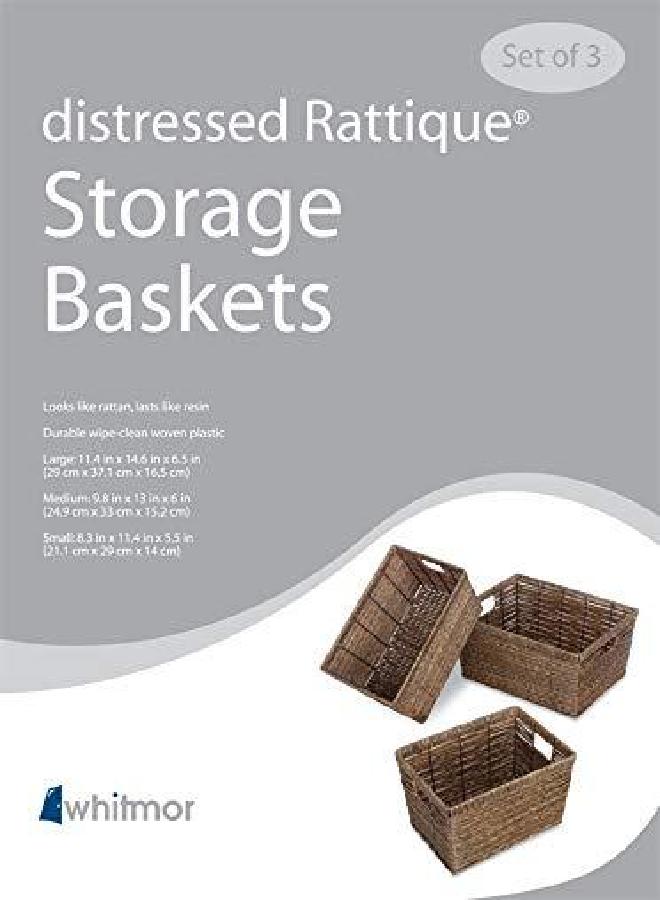 Whitmor Distressed Rattique Storage Baskets Set of 3 - Image 2