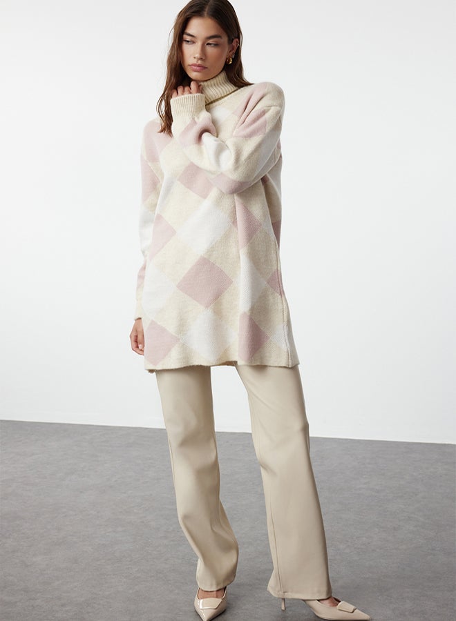 trendyol Powder Plaid/Color Block Knitwear Sweater - Image 1