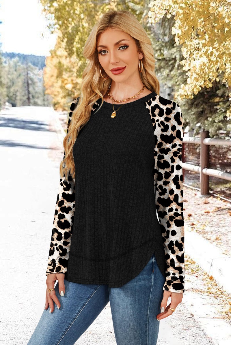 WIHOLL Plus Size Clothes for Women Cozy Fall Fashion Sweaters Lightweight Long Sleeve Tunic Shirts Trendy Tops Leopard Black 2XL - Image 3