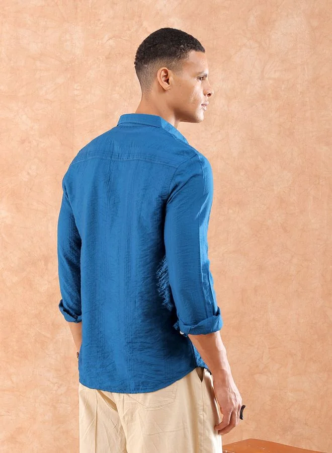 شركة المرآب الهندية Men Slim Fit Striped Full Sleeves Cutaway Collar Resort Wear Shirt