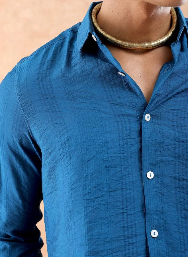 شركة المرآب الهندية Men Slim Fit Striped Full Sleeves Cutaway Collar Resort Wear Shirt