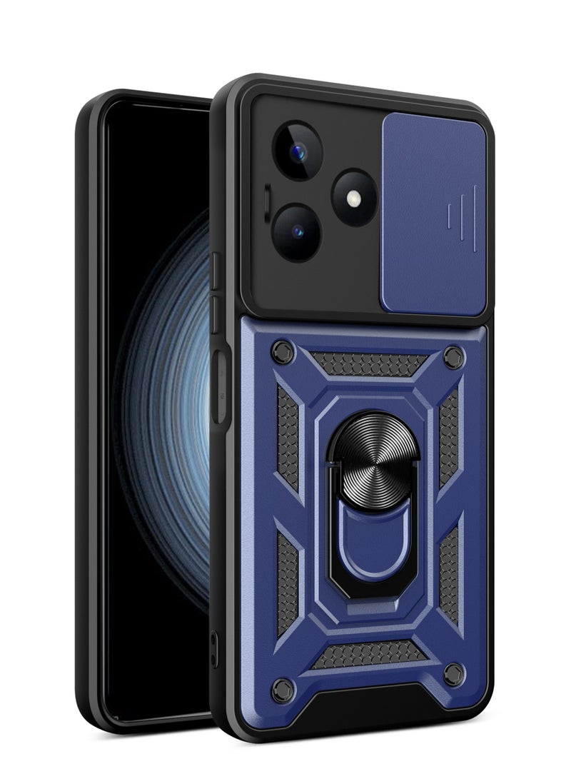 Shunjia Sliding Window Case, Shockproof Rugged Armor with Sliding Camera Cover & 360° Ring Kickstand, Compatible with Realme Note 50 (Blue) - Image 1