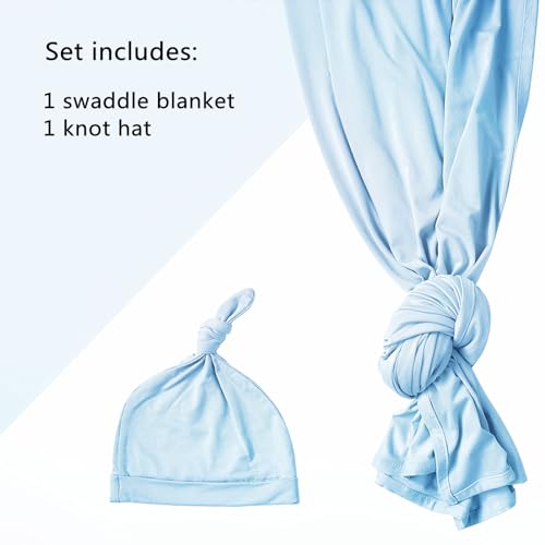 Aijoviko Newborn Swaddle Blanket with Hat Set Baby Swaddle Set Hospital Receiving Blankets for Girls Boys(Babyblue) - Image 4