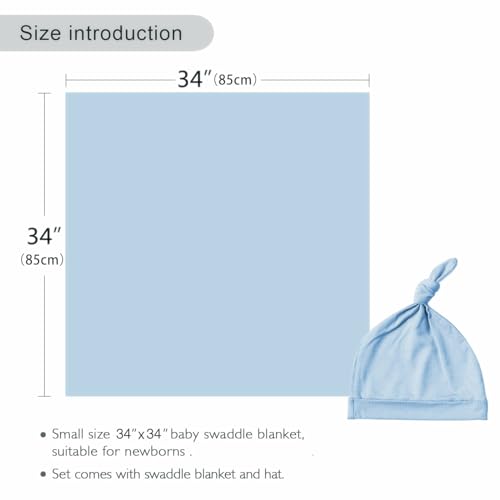 Aijoviko Newborn Swaddle Blanket with Hat Set Baby Swaddle Set Hospital Receiving Blankets for Girls Boys(Babyblue) - Image 5