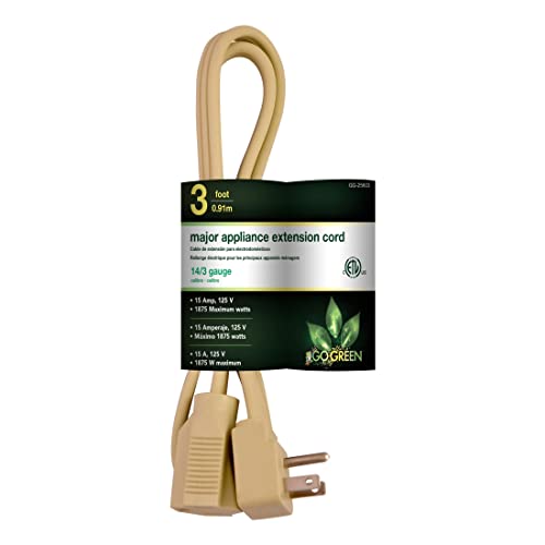 Power By GoGreen GoGreen Power (GG-25603) 14/3 3' SPT Appliance Cord, Beige, 3 Ft - Image 2