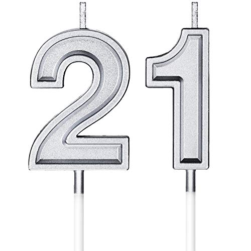 21st Birthday Candles Cake Numeral Happy Birthday Cake Candles Topper Decoration for Wedding Anniversary Celebration FavorSilver