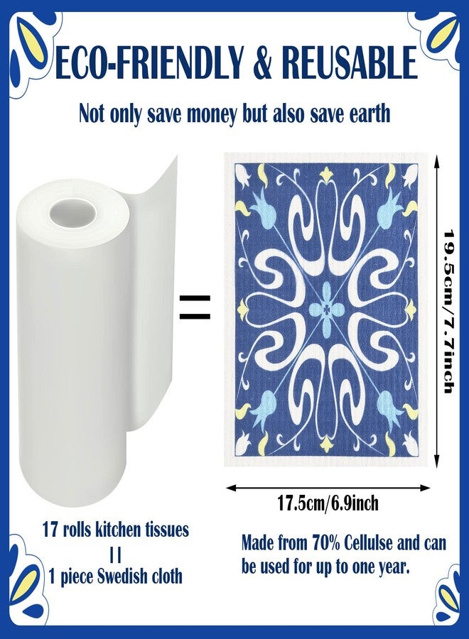 WILLBOND 9 Pieces Blue Style Swedish Kitchen Dishcloths Reusable Absorbent Hand Towels Sponge Cloth for Baking Cooking Kitchen Home Decoration Housewarming Gift - Image 2