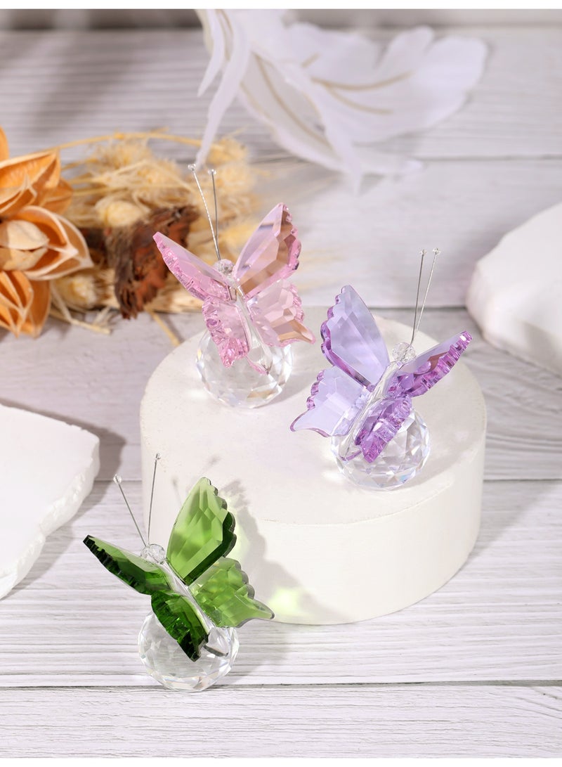 Set of 3 Crystal Flying Butterfly with Ball Base Figurine Cut Glass Ornament Statue Animal Figurine Collection Home Wedding Office Table Decorations - Image 2