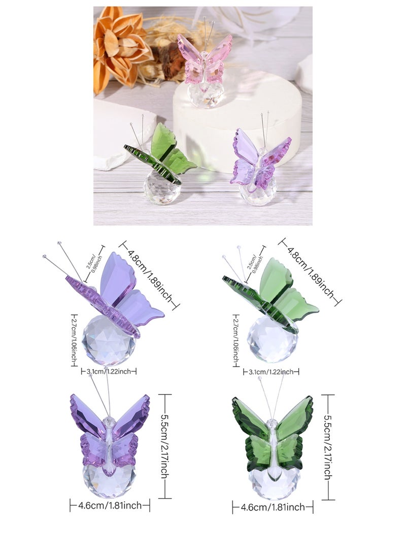 Set of 3 Crystal Flying Butterfly with Ball Base Figurine Cut Glass Ornament Statue Animal Figurine Collection Home Wedding Office Table Decorations - Image 3