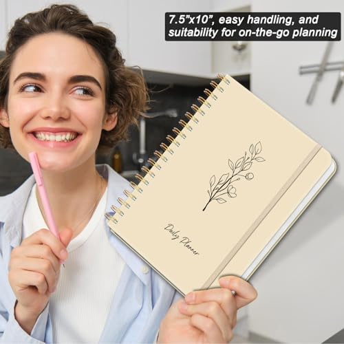 PIOOJK Undated Daily Planner With Hourly Schedule, To Do List Spiral Notebook, Easily Organize Your Work Tasks And Appointments, Perfect School Or Office Supplies For Organizing & Planning, 7.5"x10", Beige - Image 3