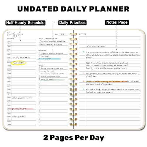 PIOOJK Undated Daily Planner With Hourly Schedule, To Do List Spiral Notebook, Easily Organize Your Work Tasks And Appointments, Perfect School Or Office Supplies For Organizing & Planning, 7.5"x10", Beige - Image 2