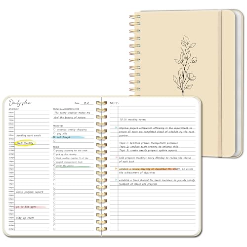 PIOOJK Undated Daily Planner With Hourly Schedule, To Do List Spiral Notebook, Easily Organize Your Work Tasks And Appointments, Perfect School Or Office Supplies For Organizing & Planning, 7.5"x10", Beige - Image 1