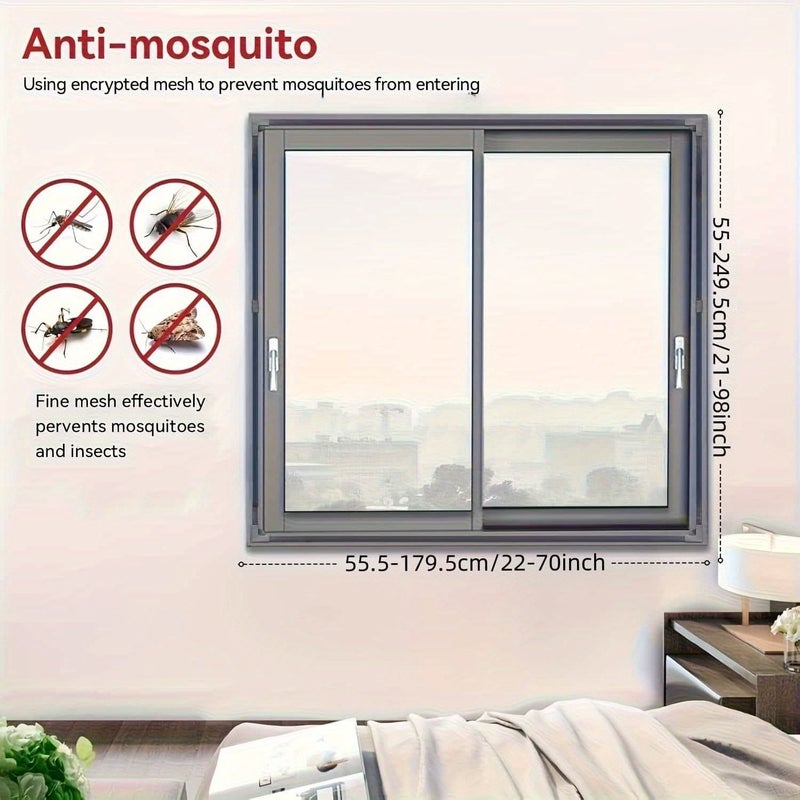 White Frame Gray Net Adjustable DIY No Drill Retractable Screen Curtain 22x53 Inches Insect Protection Windows Home Apartment - Image 4