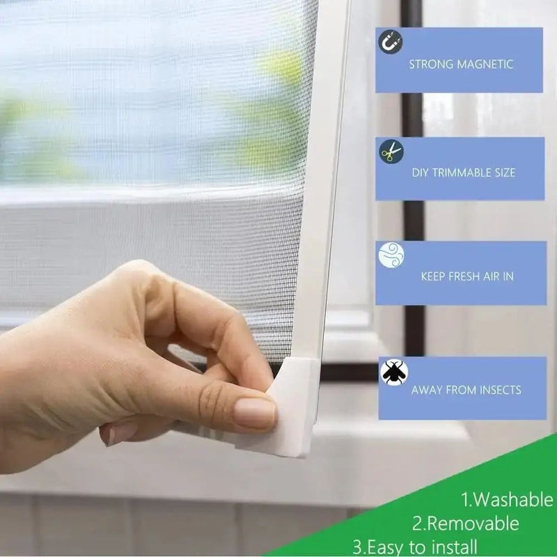 White Frame Gray Net Adjustable DIY No Drill Retractable Screen Curtain 22x53 Inches Insect Protection Windows Home Apartment - Image 3