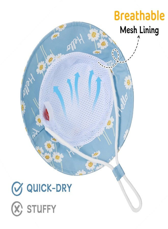 Durio UPF 50+ Baby Sun Hat Summer Sun Protection Wide Brim Soft Lining Beach Essential for Boys and Girls Toddler Bucket Hat A Blue Flowers 12-24 Months - Image 2
