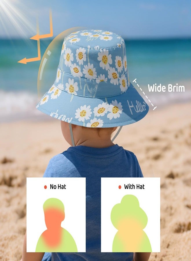 Durio UPF 50+ Baby Sun Hat Summer Sun Protection Wide Brim Soft Lining Beach Essential for Boys and Girls Toddler Bucket Hat A Blue Flowers 12-24 Months - Image 4
