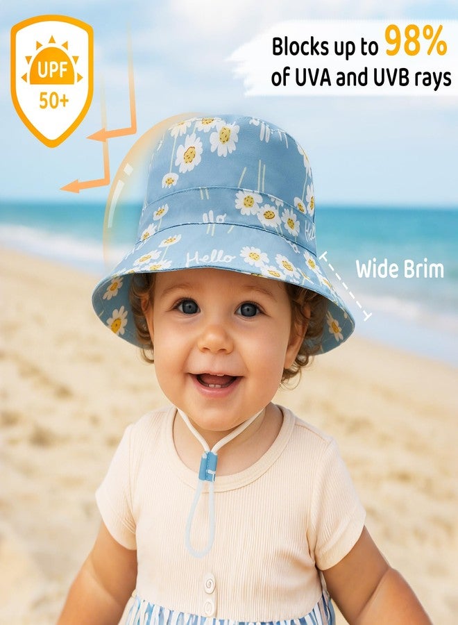 Durio UPF 50+ Baby Sun Hat Summer Sun Protection Wide Brim Soft Lining Beach Essential for Boys and Girls Toddler Bucket Hat A Blue Flowers 12-24 Months - Image 5