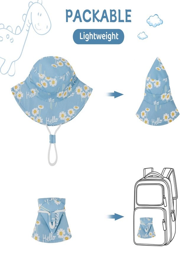 Durio UPF 50+ Baby Sun Hat Summer Sun Protection Wide Brim Soft Lining Beach Essential for Boys and Girls Toddler Bucket Hat A Blue Flowers 12-24 Months - Image 3