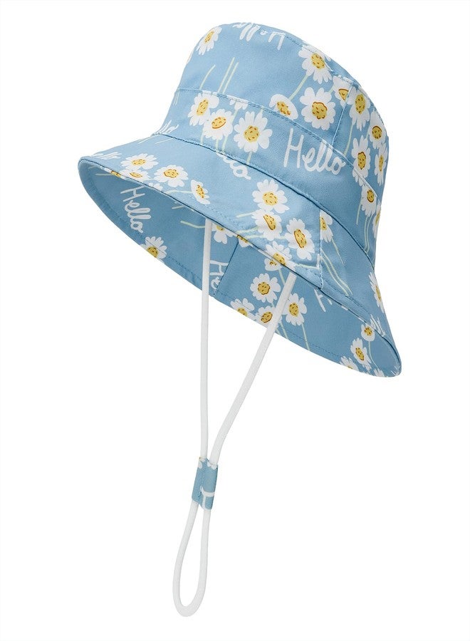 Durio UPF 50+ Baby Sun Hat Summer Sun Protection Wide Brim Soft Lining Beach Essential for Boys and Girls Toddler Bucket Hat A Blue Flowers 12-24 Months - Image 1