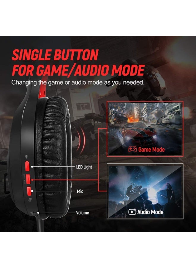 سوميك سماعة رأس للألعاب GS301، صوت محيطي 7.1 ستيريو بمنفذ USB مع ميكروفون قابل للفصل وإضاءة LED لجهاز PS4/PC/الكمبيوتر المحمول/Xbox One - Image 5