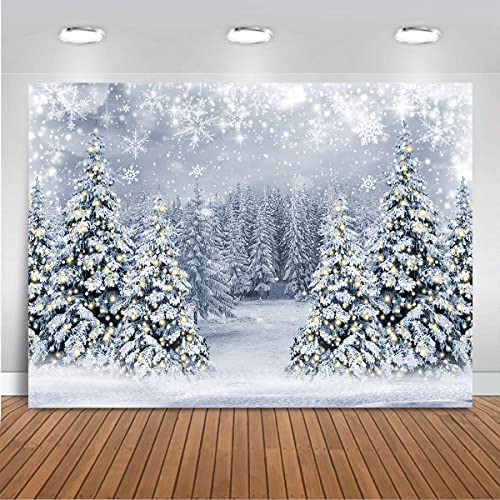 Mocsicka Winter Scene Backdrop Snowy Christmas Pine Tree Halo Spots Photography Background White Wonderland Snowflake Forest Party Holiday Photoshoot Props White 7x5ft - Image 1