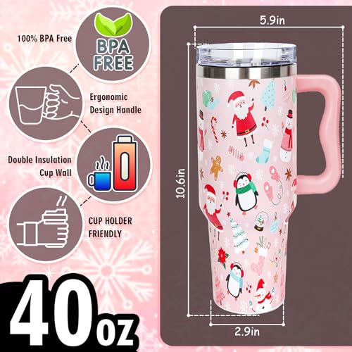 Whaline 40 oz Christmas Tumbler with Handle Straw and Lid Santa Snowman Penguin Travel Coffee Tumbler Cup for Xmas Winter Holiday Birthday Party Gift - Image 3