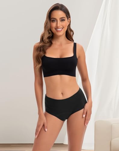 INNERSY Period Underwear for Women Leakproof High Waisted Menstrual Cotton Panties 3 PackMedium BlackBurgundy - Image 3