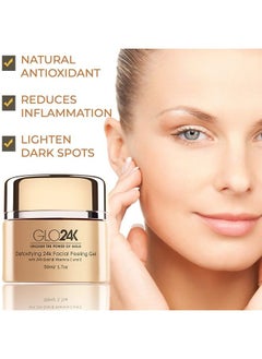 GLO24K UNLEASH THE POWER OF GOLD GLO24K Facial Peeling Gel with 24k Gold and Vitamins C,E. For optimal Exfoliation and Microdermabrasion. Restore and Revive your Skin. 
