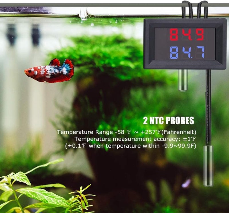 IS Icstation Digital Thermometer, Car Auto Temperature Gauge Sensor, DC 4-28V Fahrenheit Dual Display, Monitor with 2 NTC Waterproof Probes for Aquarium Vehicle Fish Tank - Image 4