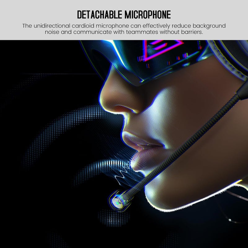 EKSA سماعة الألعاب السلكية E900 - سماعات فوق الأذن مع ميكروفون لإلغاء الضوضاء، سماعة قابلة للفصل متوافقة مع PS4، PS5، الكمبيوتر، اللابتوب (بنفسجي) - Image 3