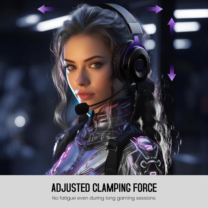 EKSA سماعة الألعاب السلكية E900 - سماعات فوق الأذن مع ميكروفون لإلغاء الضوضاء، سماعة قابلة للفصل متوافقة مع PS4، PS5، الكمبيوتر، اللابتوب (بنفسجي) - Image 4