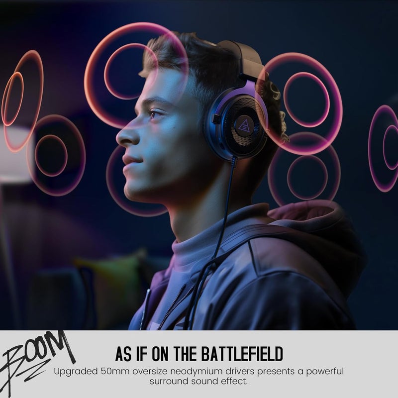 EKSA سماعة الألعاب السلكية E900 - سماعات فوق الأذن مع ميكروفون لإلغاء الضوضاء، سماعة قابلة للفصل متوافقة مع PS4، PS5، الكمبيوتر، اللابتوب (بنفسجي) - Image 5